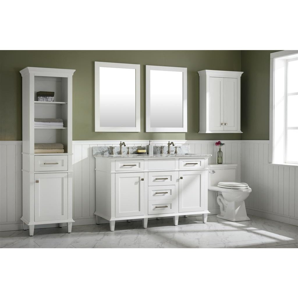 Legion Furniture 54" White Finish Double Sink Vanity Cabinet With Carrara White Top WLF2254-W