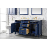 Legion Furniture 60" Blue Finish Double Sink Vanity Cabinet With Carrara White Top WLF2260D-B