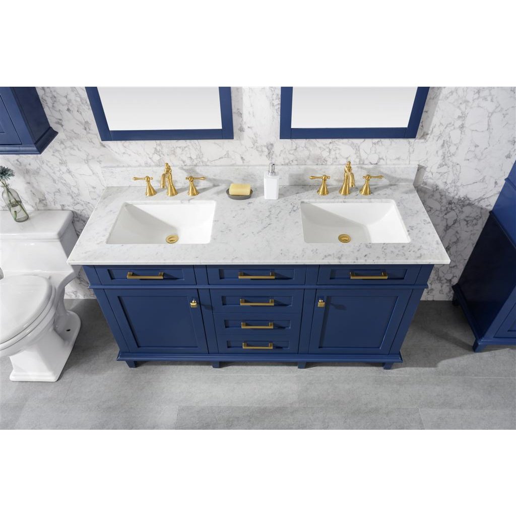 Legion Furniture 60" Blue Finish Double Sink Vanity Cabinet With Carrara White Top WLF2260D-B