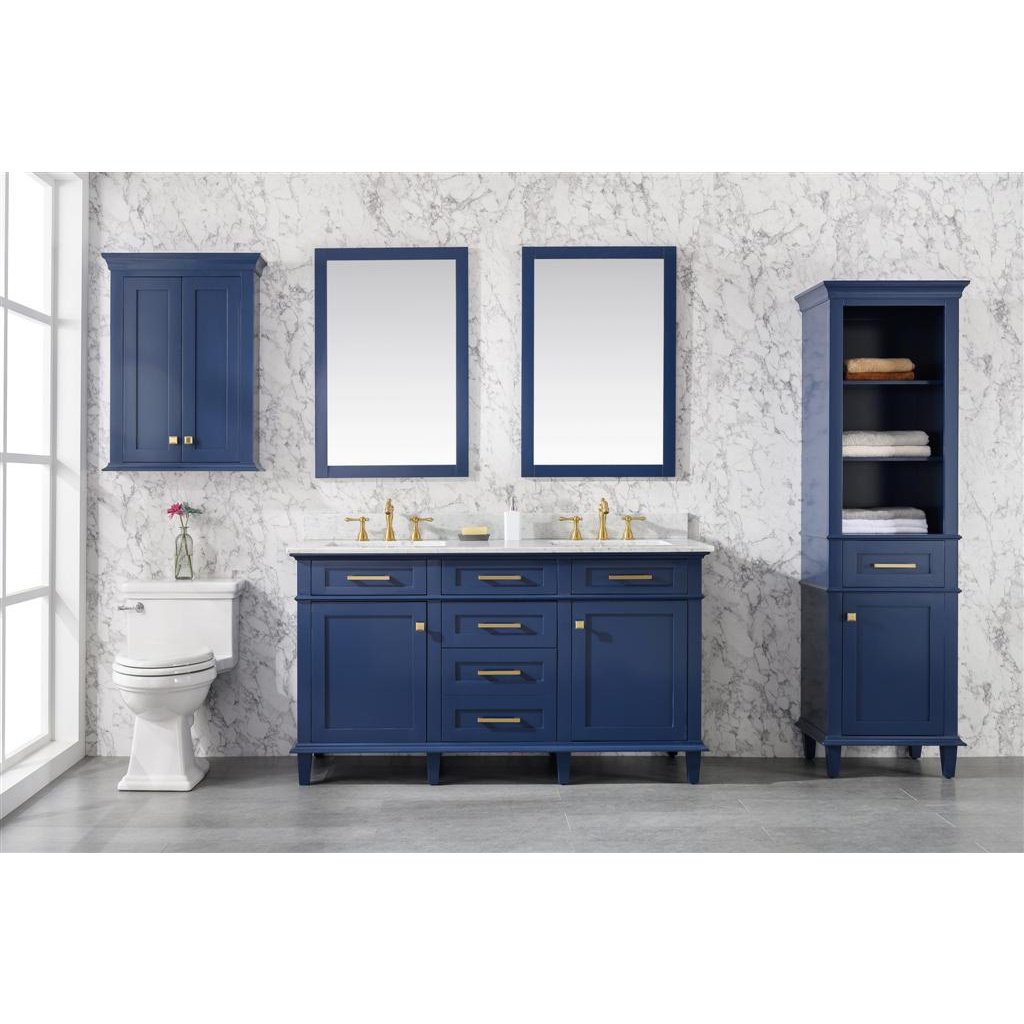 Legion Furniture 60" Blue Finish Double Sink Vanity Cabinet With Carrara White Top WLF2260D-B