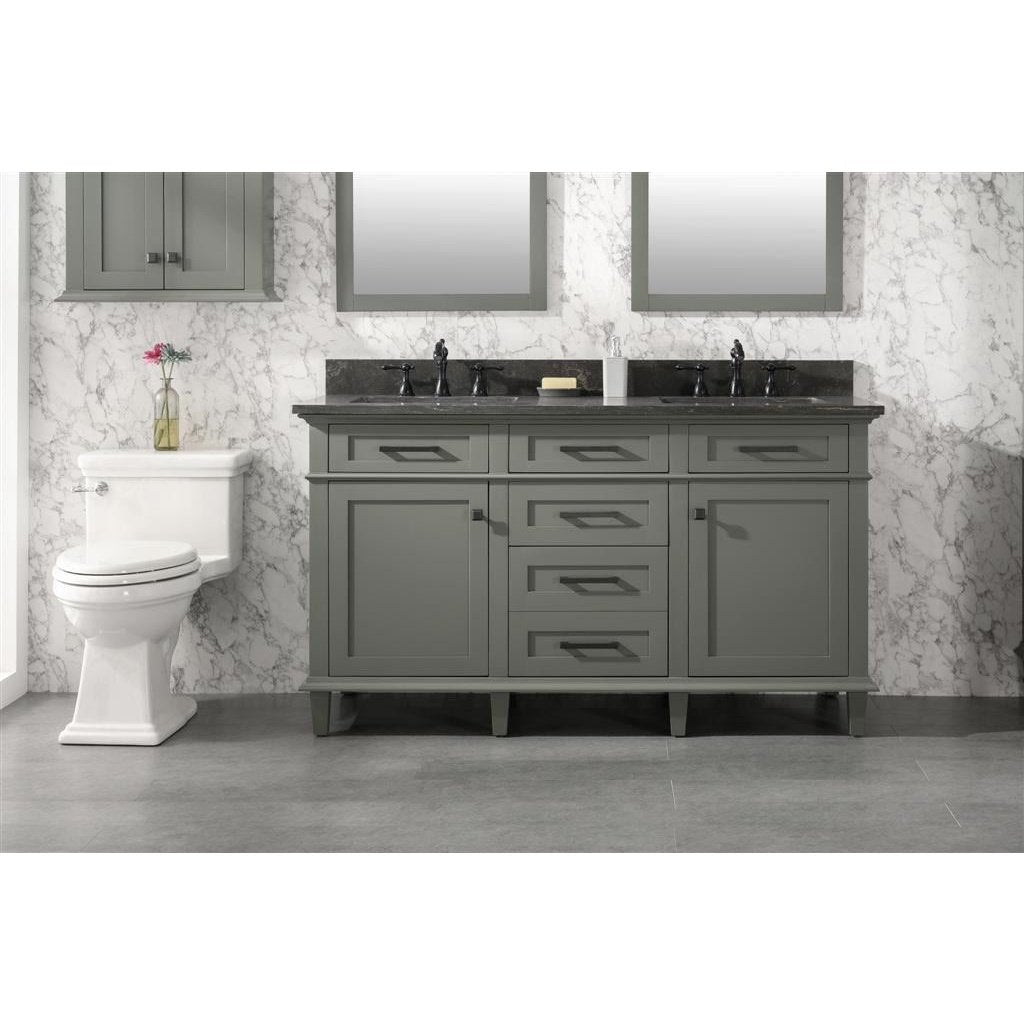 Legion Furniture 60" Pewter Green Finish Double Sink Vanity Cabinet With Blue Lime Stone Top WLF2260D-PG