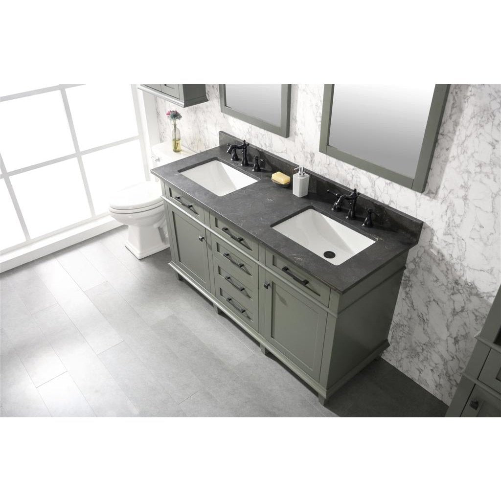 Legion Furniture 60" Pewter Green Finish Double Sink Vanity Cabinet With Blue Lime Stone Top WLF2260D-PG