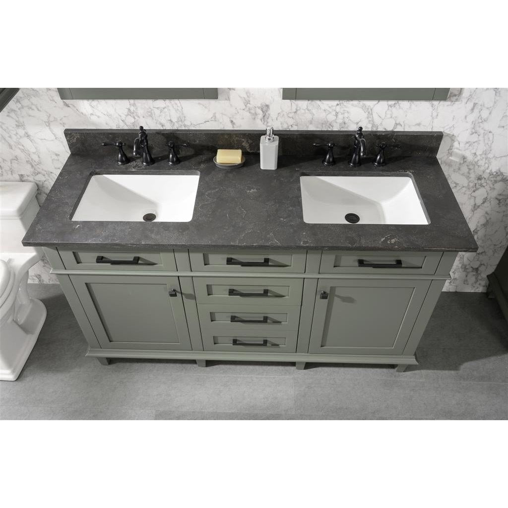 Legion Furniture 60" Pewter Green Finish Double Sink Vanity Cabinet With Blue Lime Stone Top WLF2260D-PG