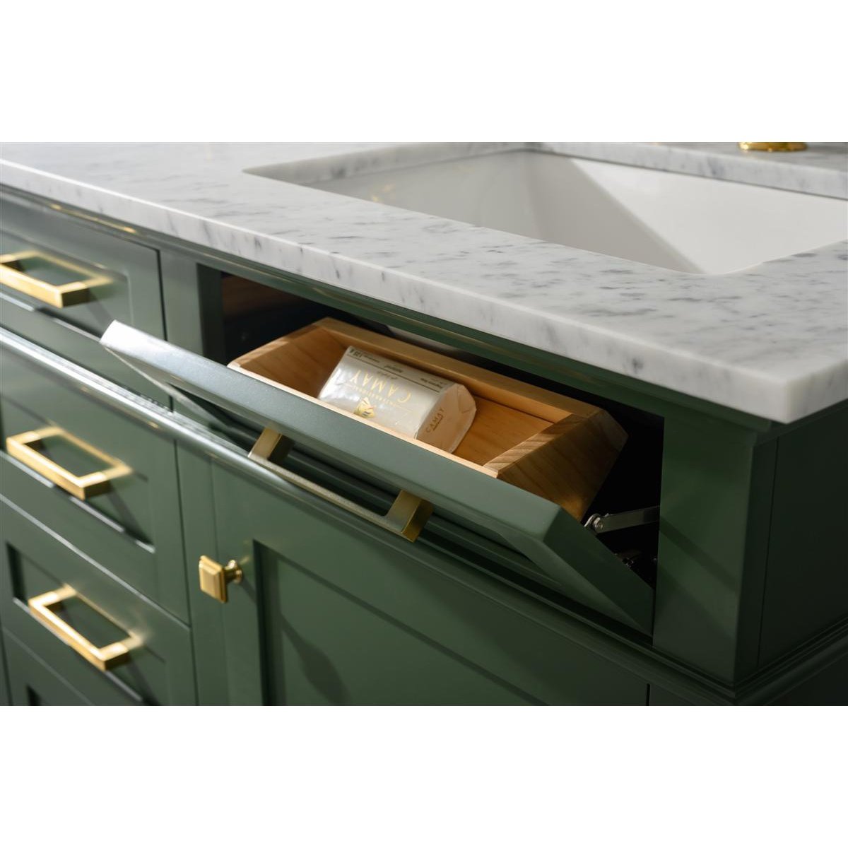 Legion Furniture 60" Vogue Green Finish Double Sink Vanity Cabinet With Carrara White Top WLF2260D-VG