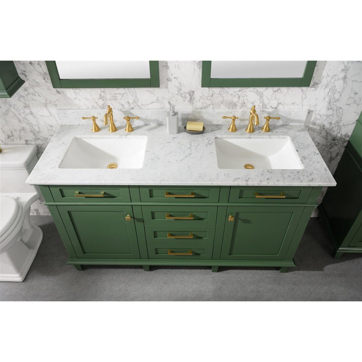 Legion Furniture 60" Vogue Green Finish Double Sink Vanity Cabinet With Carrara White Top WLF2260D-VG