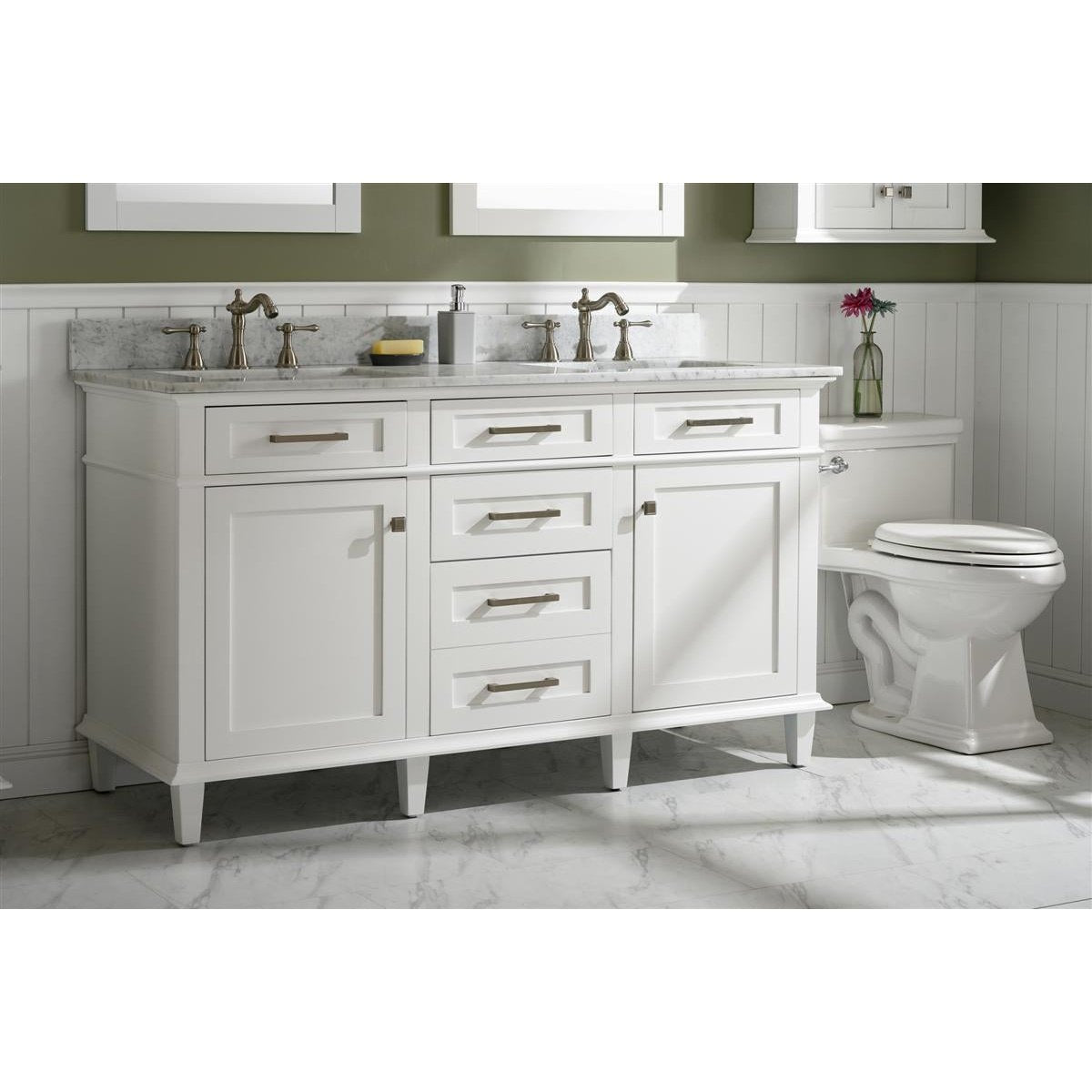 Legion Furniture 60" White Finish Double Sink Vanity Cabinet With Carrara White Top WLF2260D-W