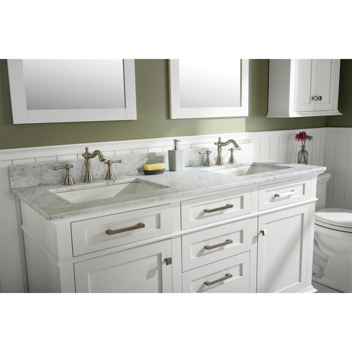 Legion Furniture 60" White Finish Double Sink Vanity Cabinet With Carrara White Top WLF2260D-W