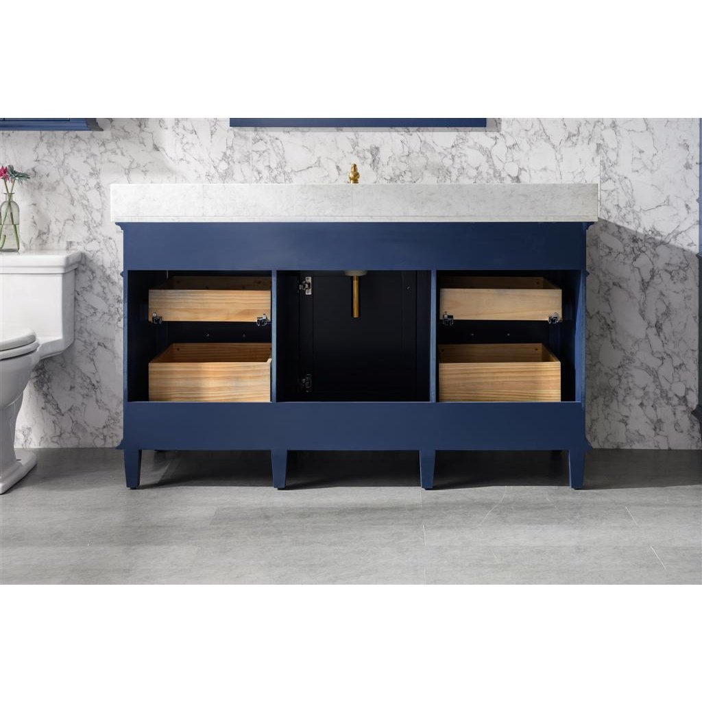 Legion Furniture 60" Blue Finish Single Sink Vanity Cabinet With Carrara White Top WLF2260S-B