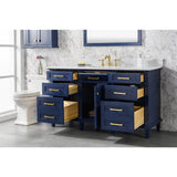 Legion Furniture 60" Blue Finish Single Sink Vanity Cabinet With Carrara White Top WLF2260S-B