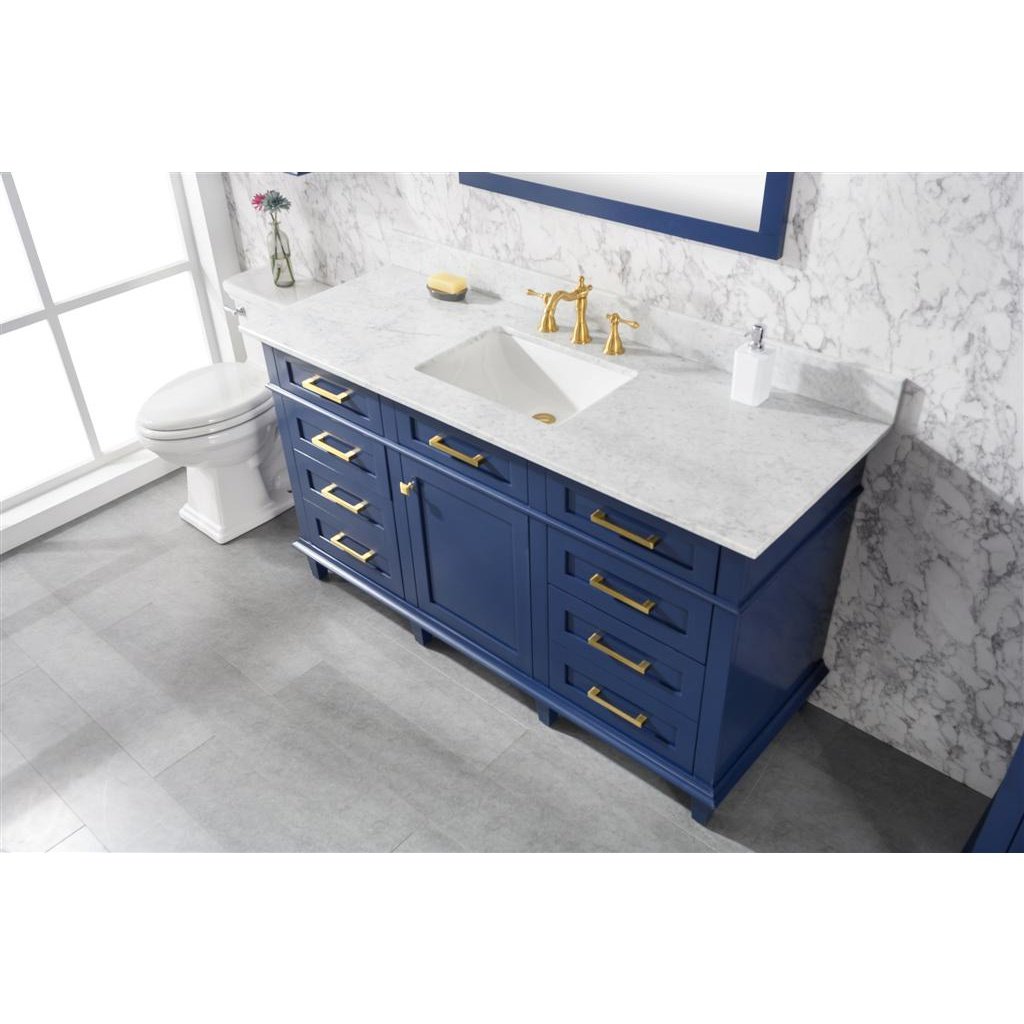 Legion Furniture 60" Blue Finish Single Sink Vanity Cabinet With Carrara White Top WLF2260S-B