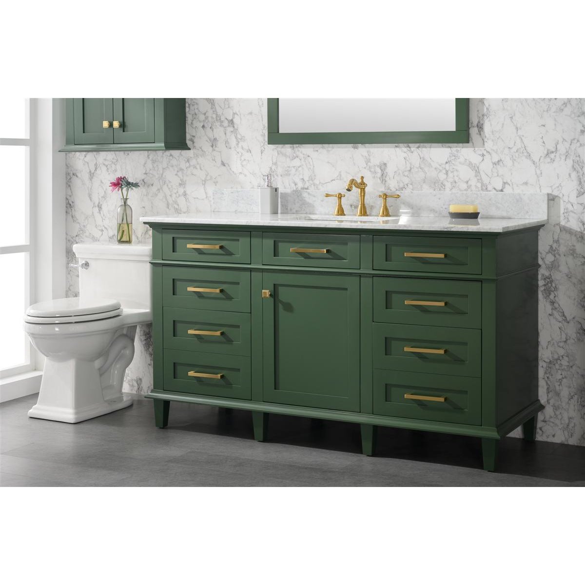 Legion Furniture 60" Vogue Green Finish Single Sink Vanity Cabinet With Carrara White Top WLF2260S-VG