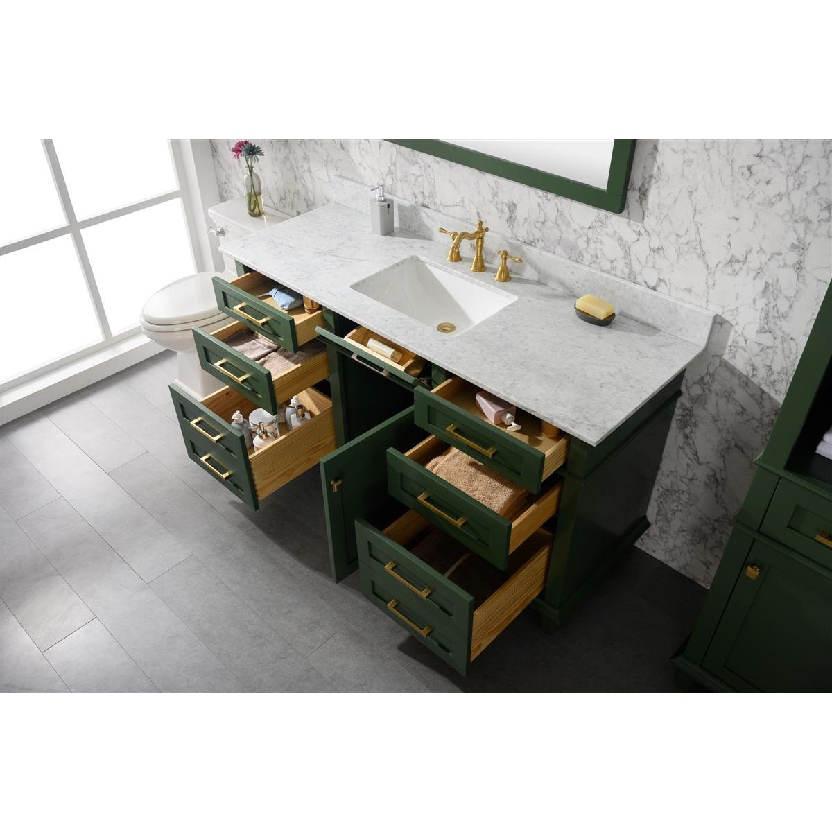 Legion Furniture 60" Vogue Green Finish Single Sink Vanity Cabinet With Carrara White Top WLF2260S-VG