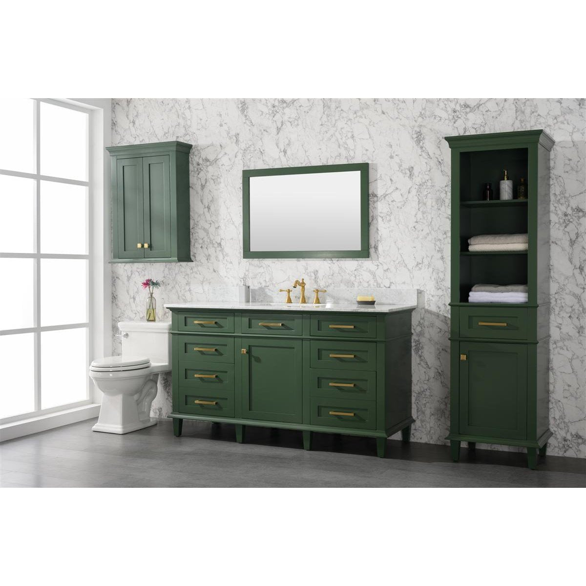 Legion Furniture 60" Vogue Green Finish Single Sink Vanity Cabinet With Carrara White Top WLF2260S-VG