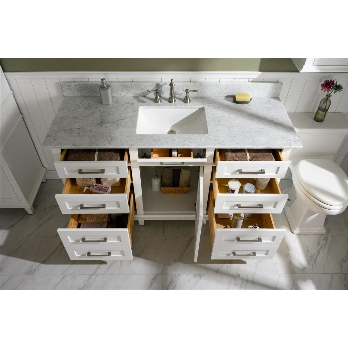 Legion Furniture 60" White Finish Single Sink Vanity Cabinet With Carrara White Top WLF2260S-W