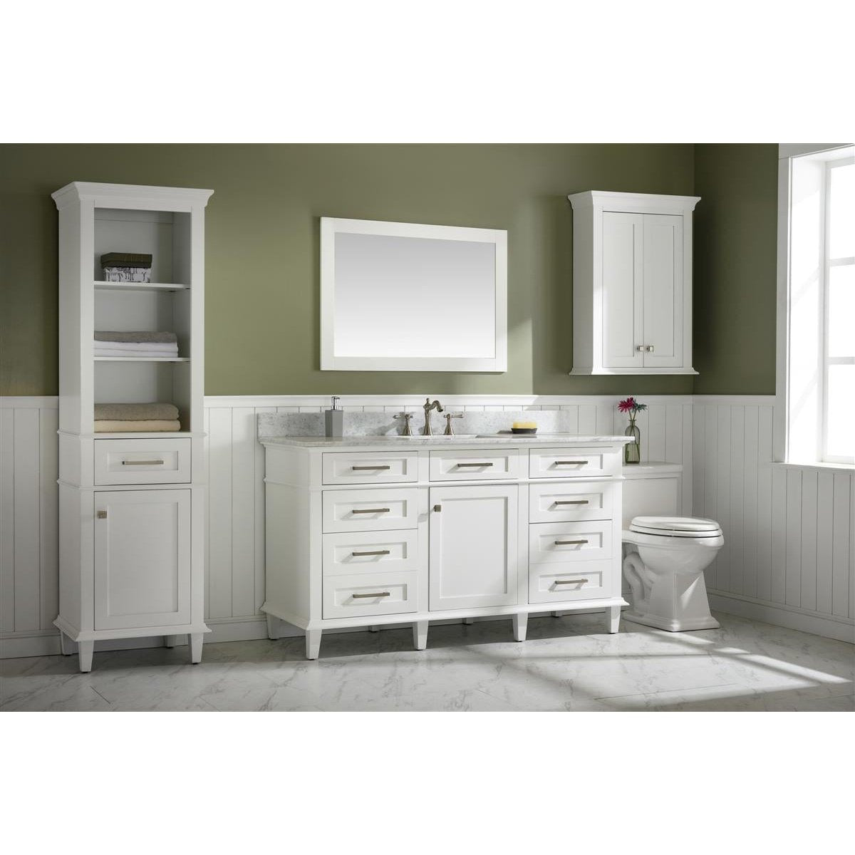 Legion Furniture 60" White Finish Single Sink Vanity Cabinet With Carrara White Top WLF2260S-W