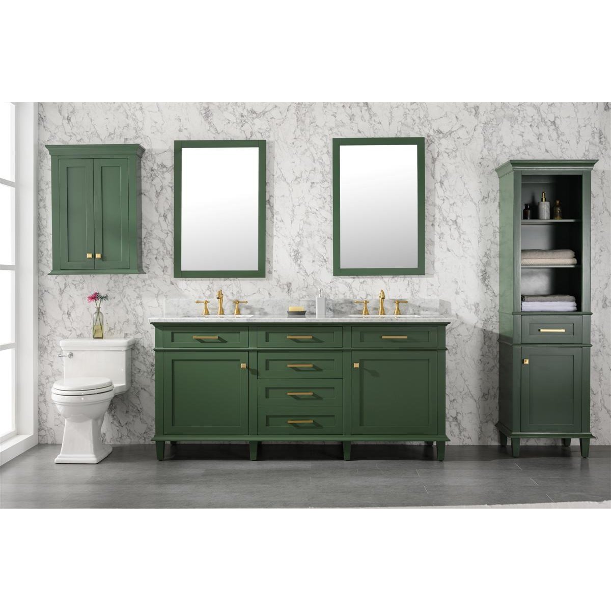 Legion Furniture 72" Vogue Green Double Single Sink Vanity Cabinet With Carrara White Top WLF2272-VG