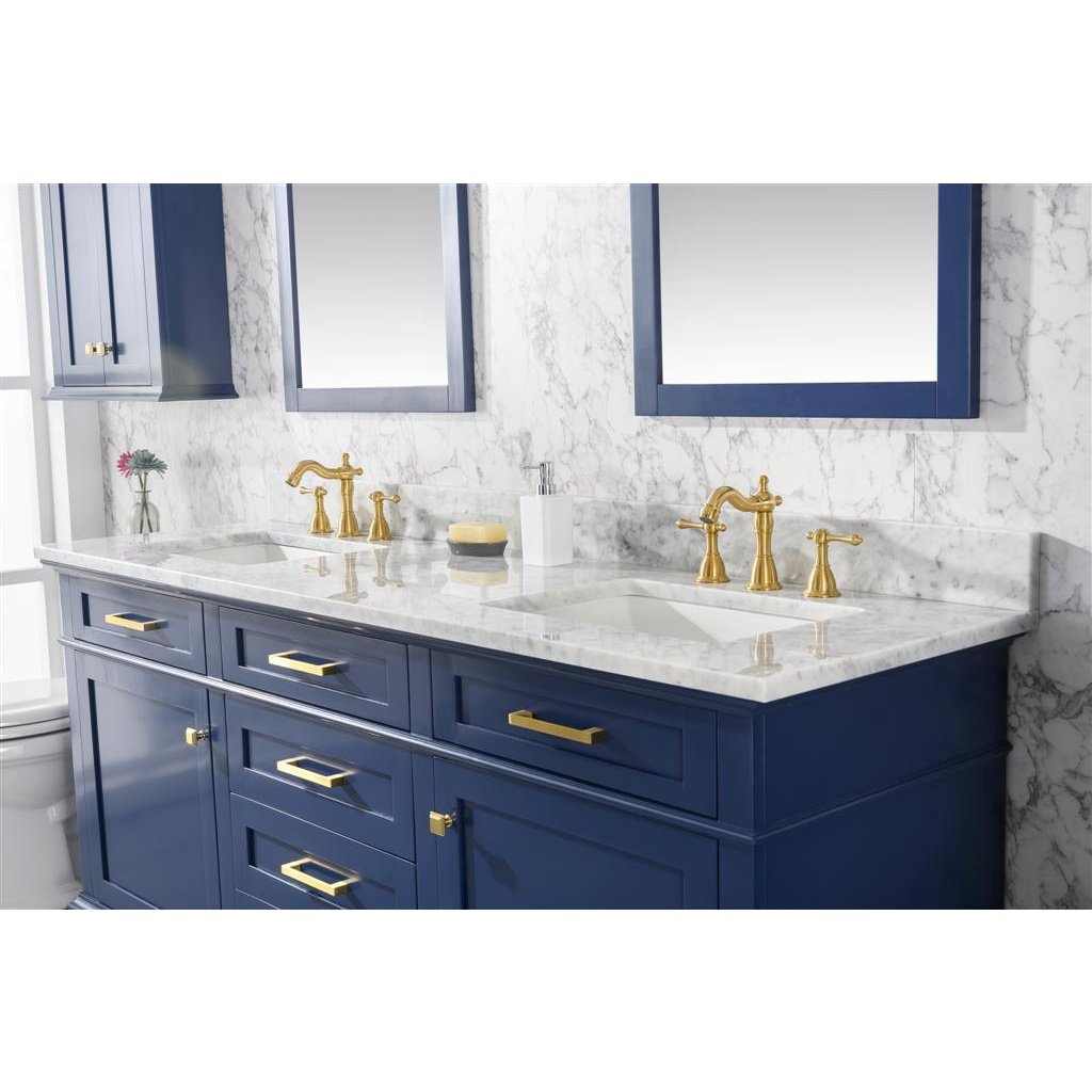 Legion Furniture 72" Blue Double Single Sink Vanity Cabinet With Carrara White Top WLF2272-B