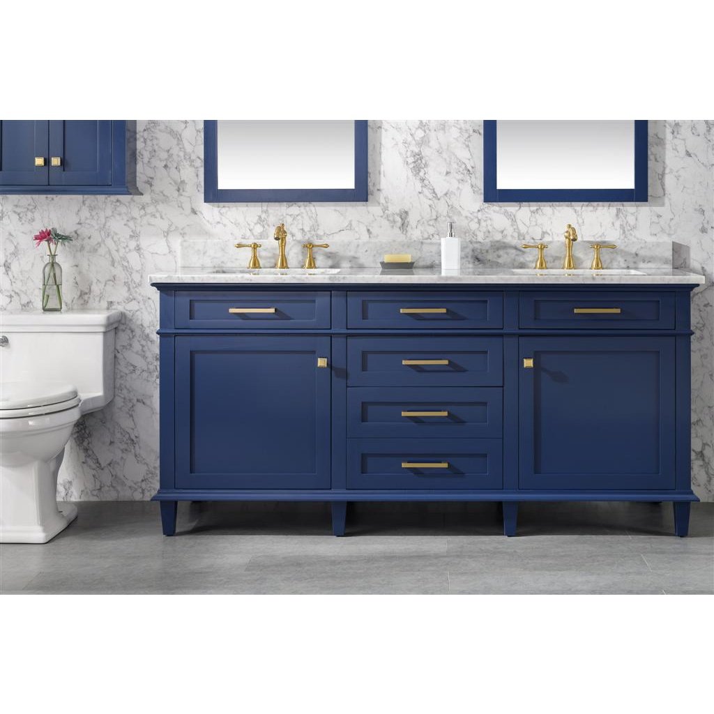 Legion Furniture 72" Blue Double Single Sink Vanity Cabinet With Carrara White Top WLF2272-B