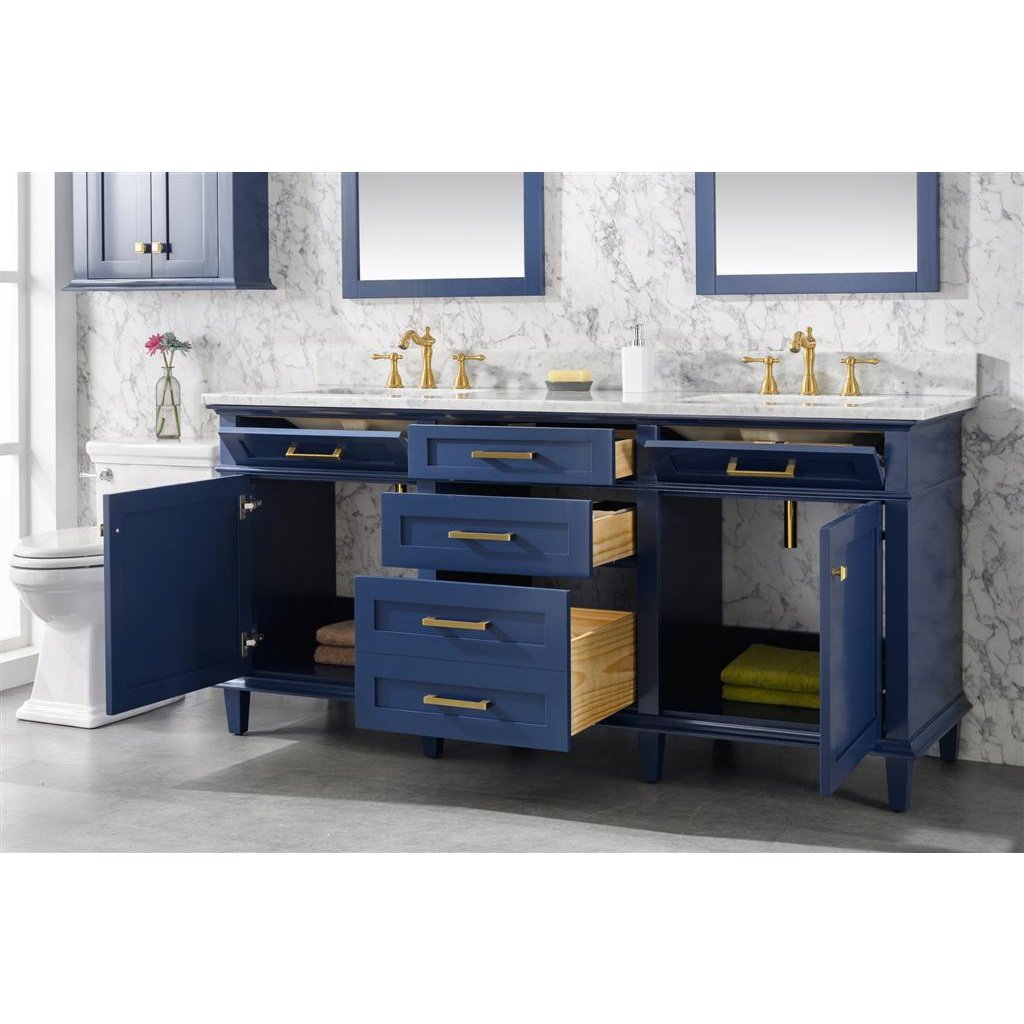 Legion Furniture 72" Blue Double Single Sink Vanity Cabinet With Carrara White Top WLF2272-B