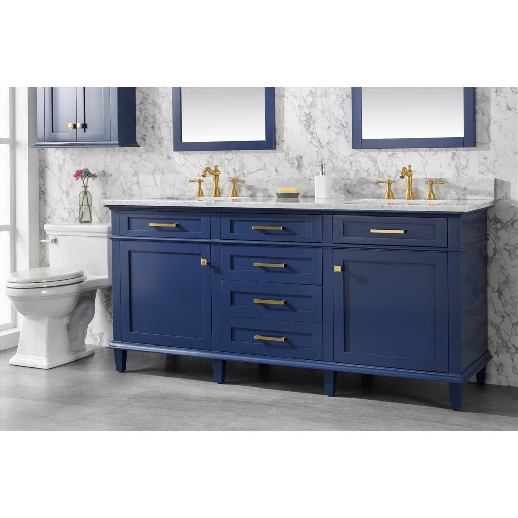 Legion Furniture 72" Blue Double Single Sink Vanity Cabinet With Carrara White Top WLF2272-B