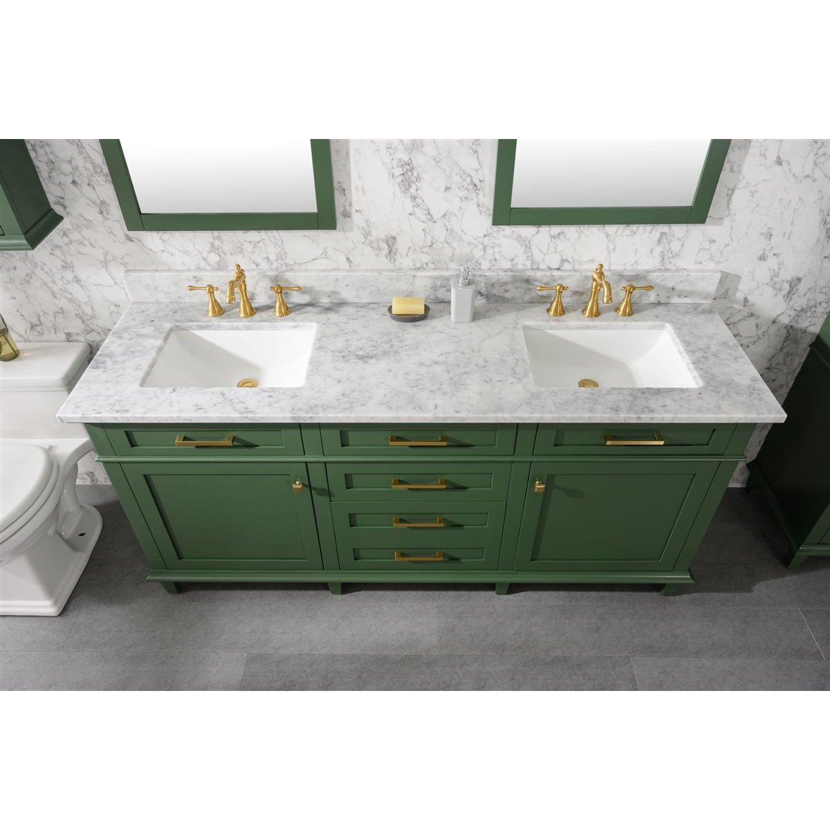 Legion Furniture 72" Vogue Green Double Single Sink Vanity Cabinet With Carrara White Top WLF2272-VG