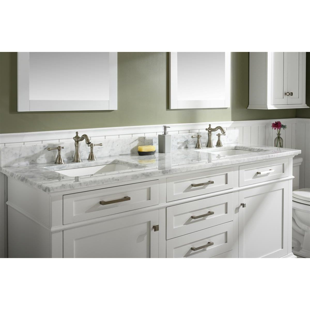 Legion Furniture 72" White Double Single Sink Vanity Cabinet With Carrara White Top WLF2272-W