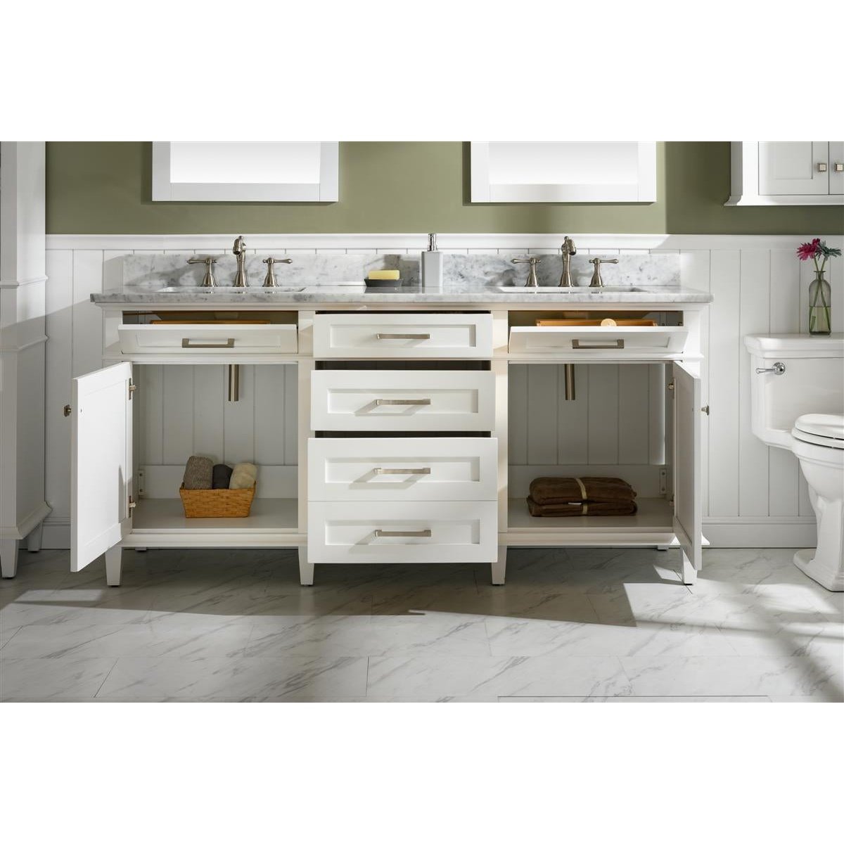 Legion Furniture 72" White Double Single Sink Vanity Cabinet With Carrara White Top WLF2272-W