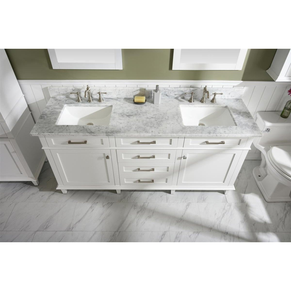 Legion Furniture 72" White Double Single Sink Vanity Cabinet With Carrara White Top WLF2272-W