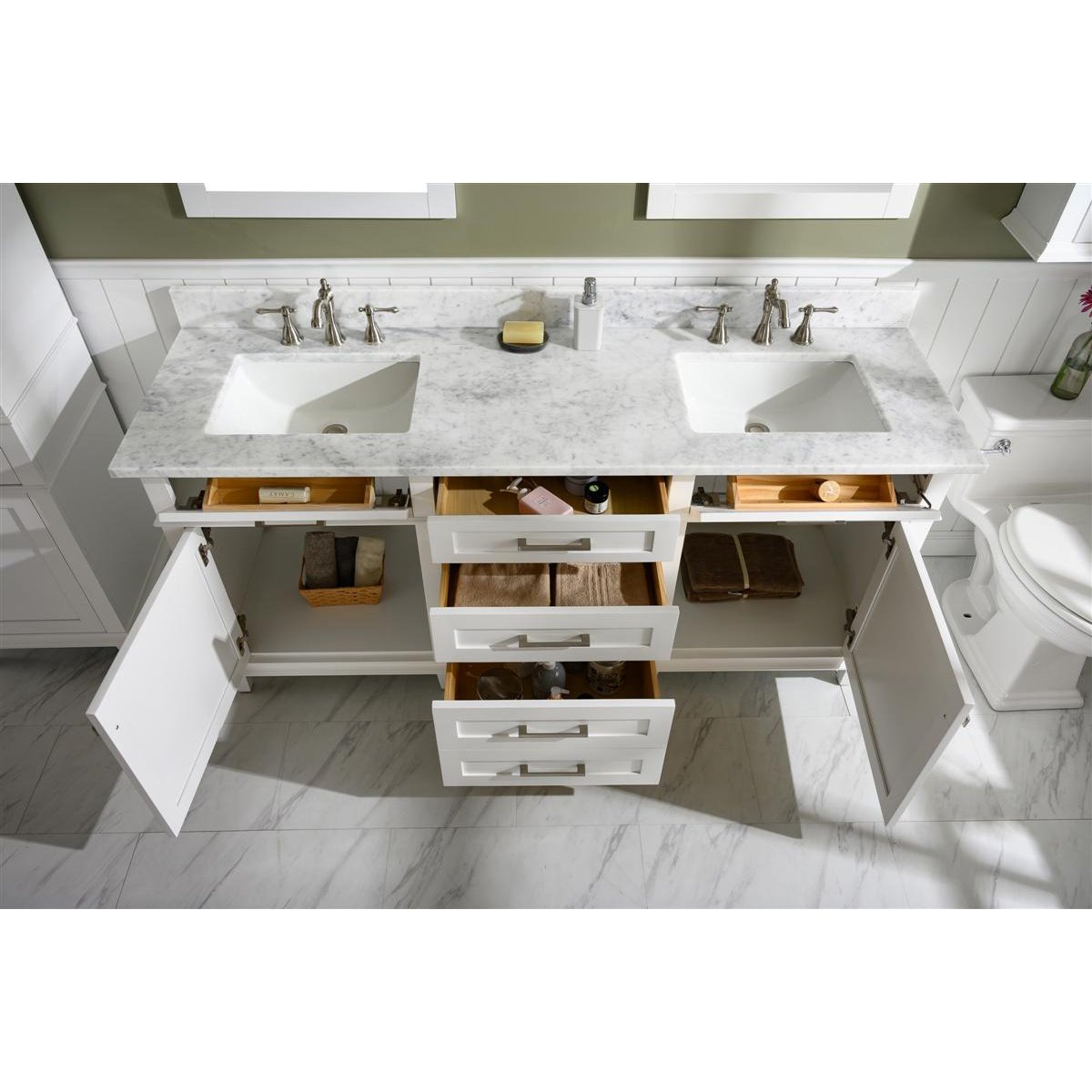 Legion Furniture 72" White Double Single Sink Vanity Cabinet With Carrara White Top WLF2272-W