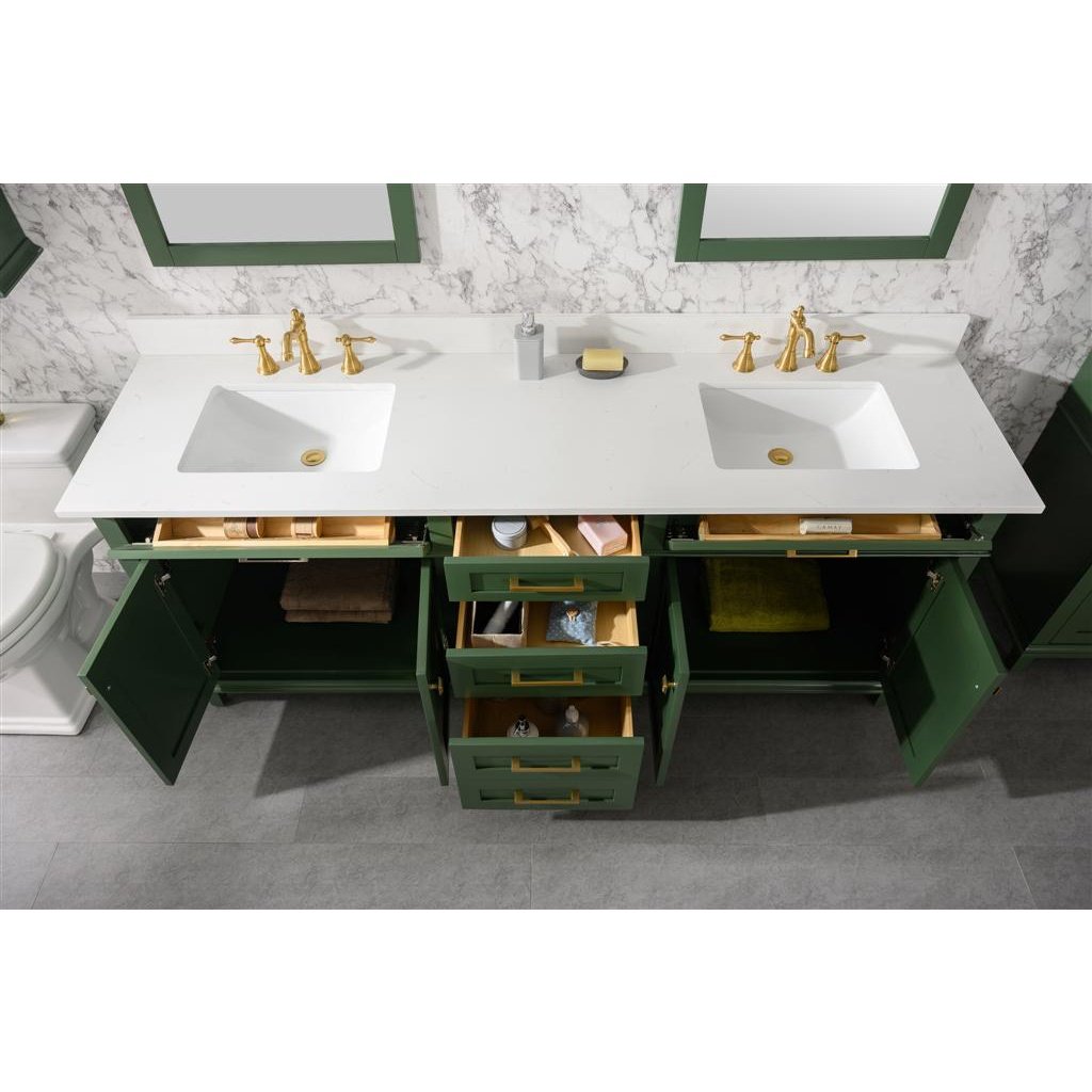 Legion Furniture 80" Vogue Green Double Single Sink Vanity Cabinet With Carrara White Quartz Top Wlf2280-Cw-Qz WLF2280-VG