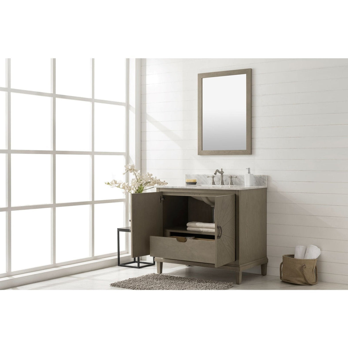 Legion Furniture 36" Antique Gray Oak  Vanity With Carrara White Top WLF7040-36-AGO-CW