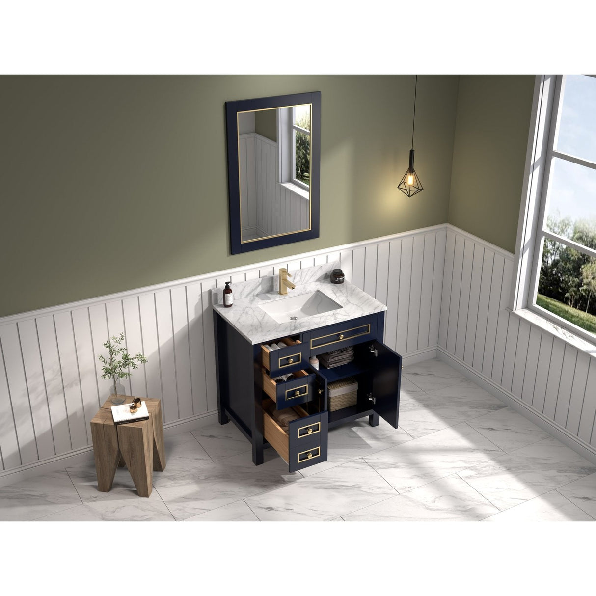 Legion Furniture 36" Blue Finish Sink Vanity Cabinet With Carrara White Top WV2236-B