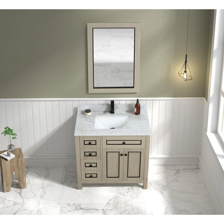 Legion Furniture 36" Light Oak Finish Sink Vanity Cabinet With Carrara White Top WV2236-O