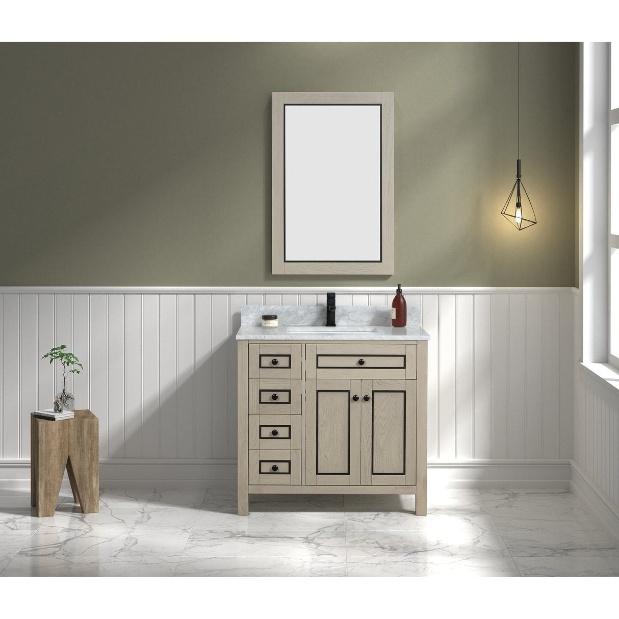 Legion Furniture 36" Light Oak Finish Sink Vanity Cabinet With Carrara White Top WV2236-O