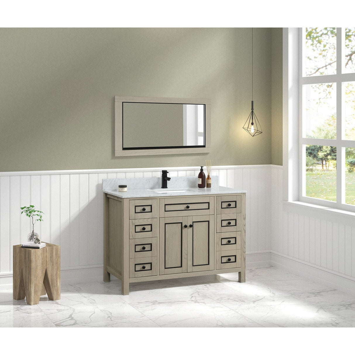 Legion Furniture 48" Light Oak Finish Sink Vanity Cabinet With Carrara White Top WV2248-O