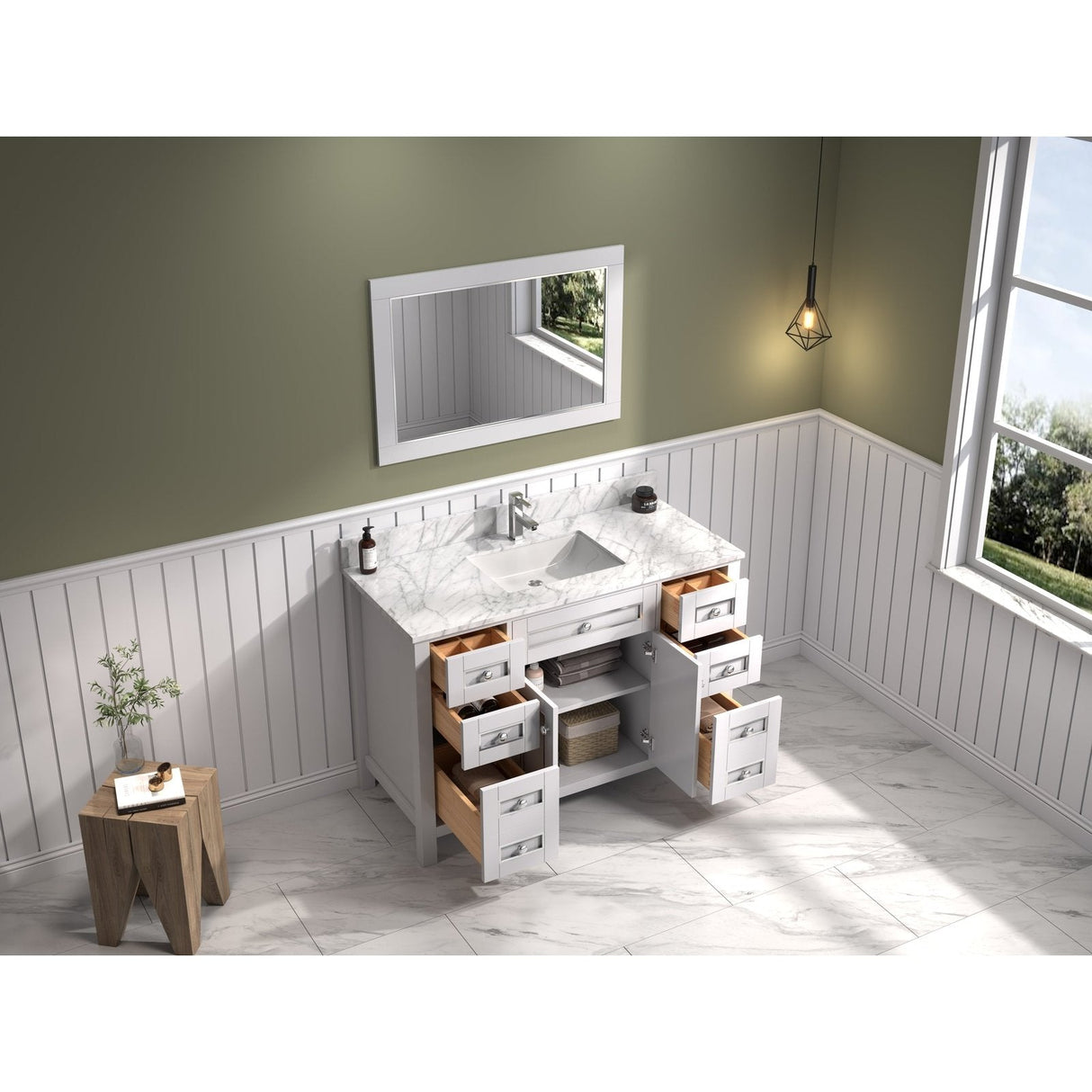 Legion Furniture 48" White Finish Sink Vanity Cabinet With Carrara White Top WV2248-W