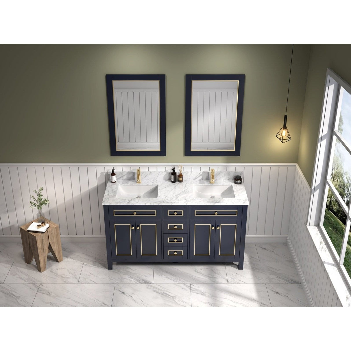 Legion Furniture 60" Blue Finish Sink Vanity Cabinet With Carrara White Top WV2260-B