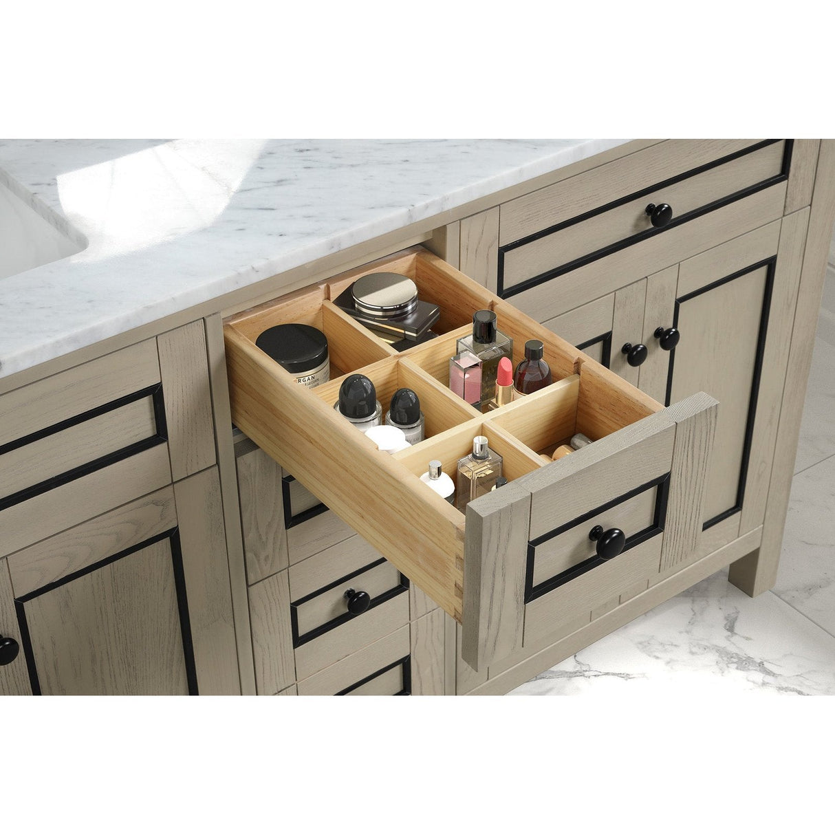 Legion Furniture 60" Light Oak Finish Sink Vanity Cabinet With Carrara White Top WV2260-O