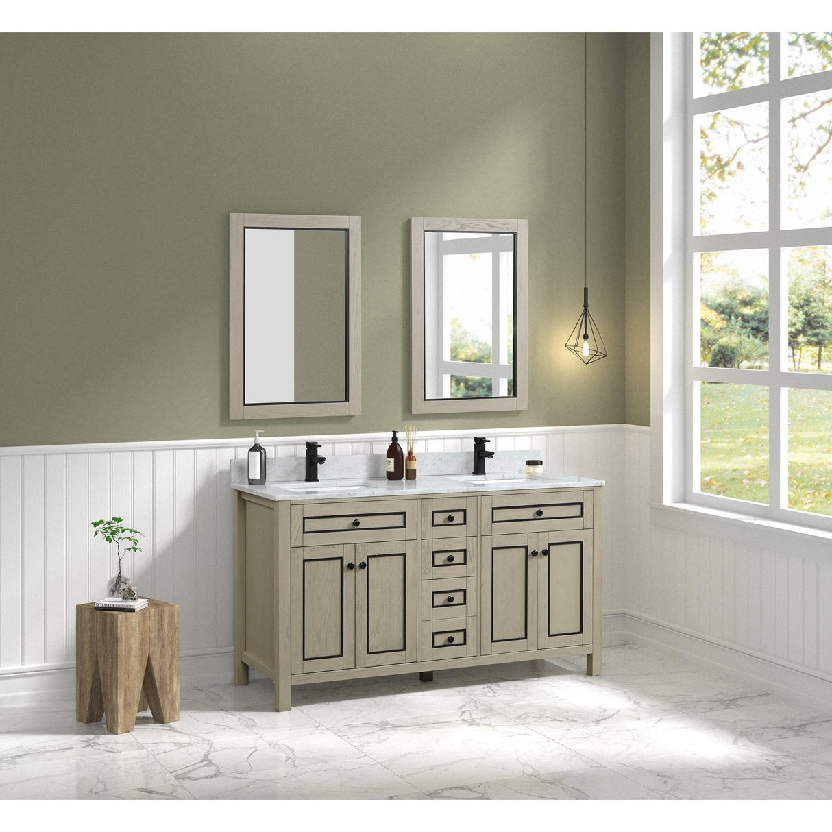 Legion Furniture 60" Light Oak Finish Sink Vanity Cabinet With Carrara White Top WV2260-O