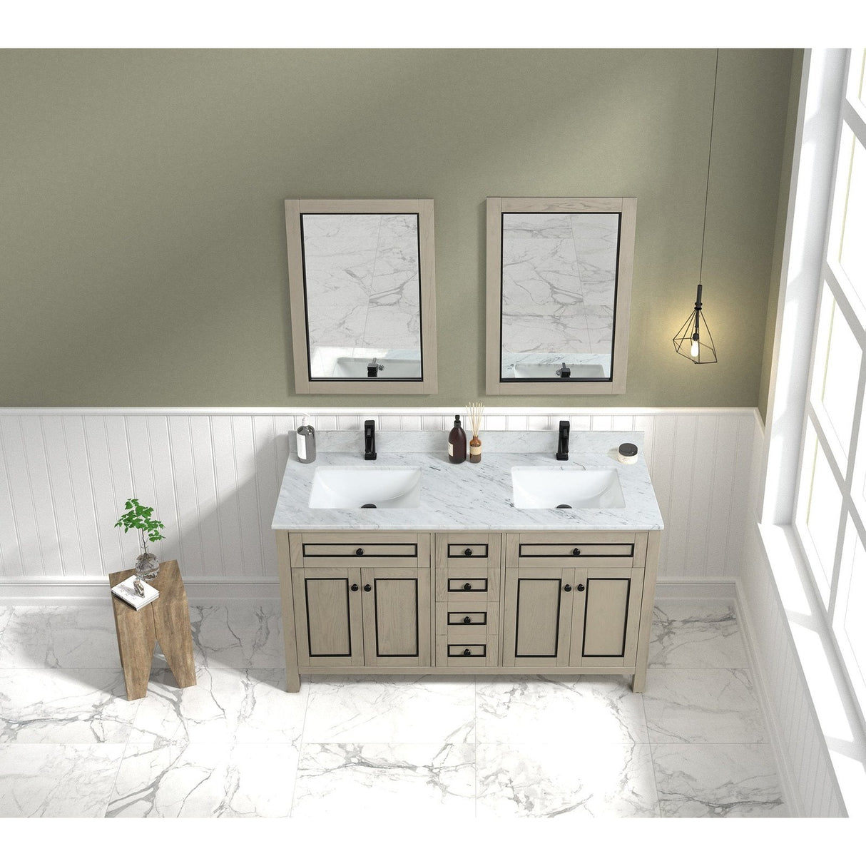 Legion Furniture 60" Light Oak Finish Sink Vanity Cabinet With Carrara White Top WV2260-O