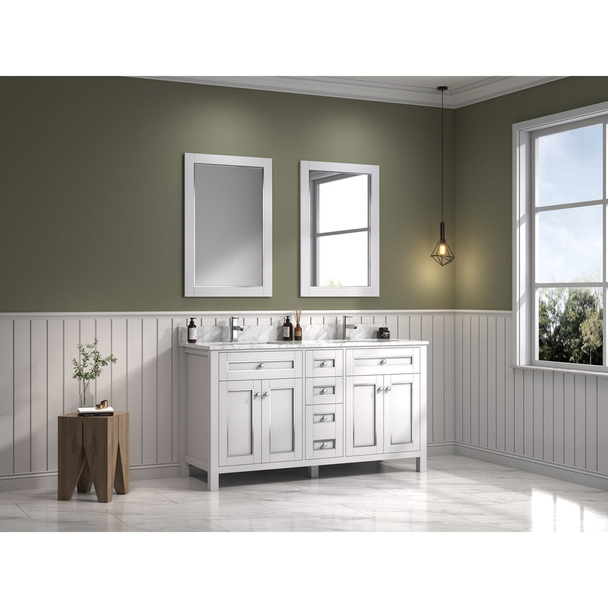 Legion Furniture 60" White Finish Sink Vanity Cabinet With Carrara White Top WV2260-W