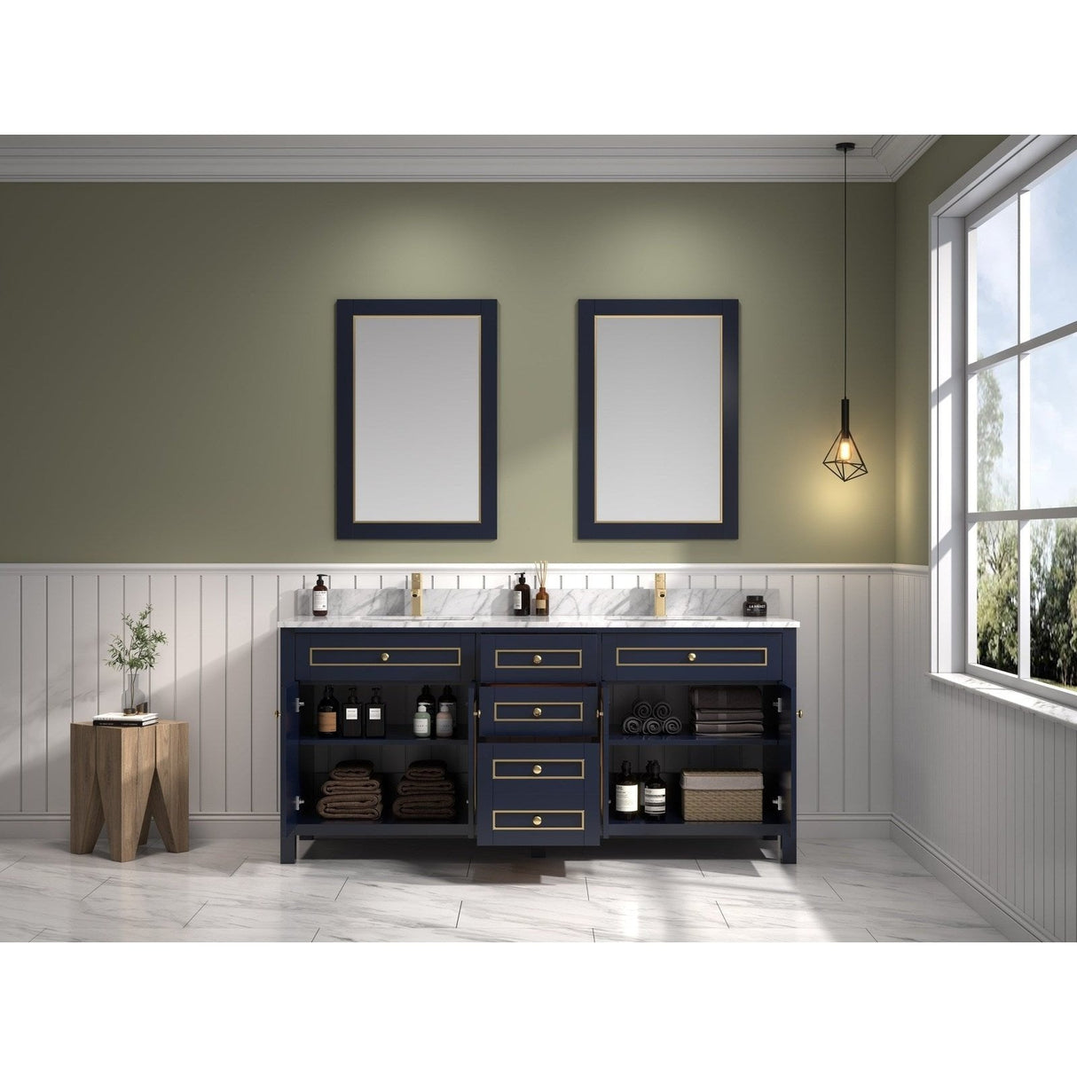 Legion Furniture 72" Blue Finish Sink Vanity Cabinet With Carrara White Top WV2272-B