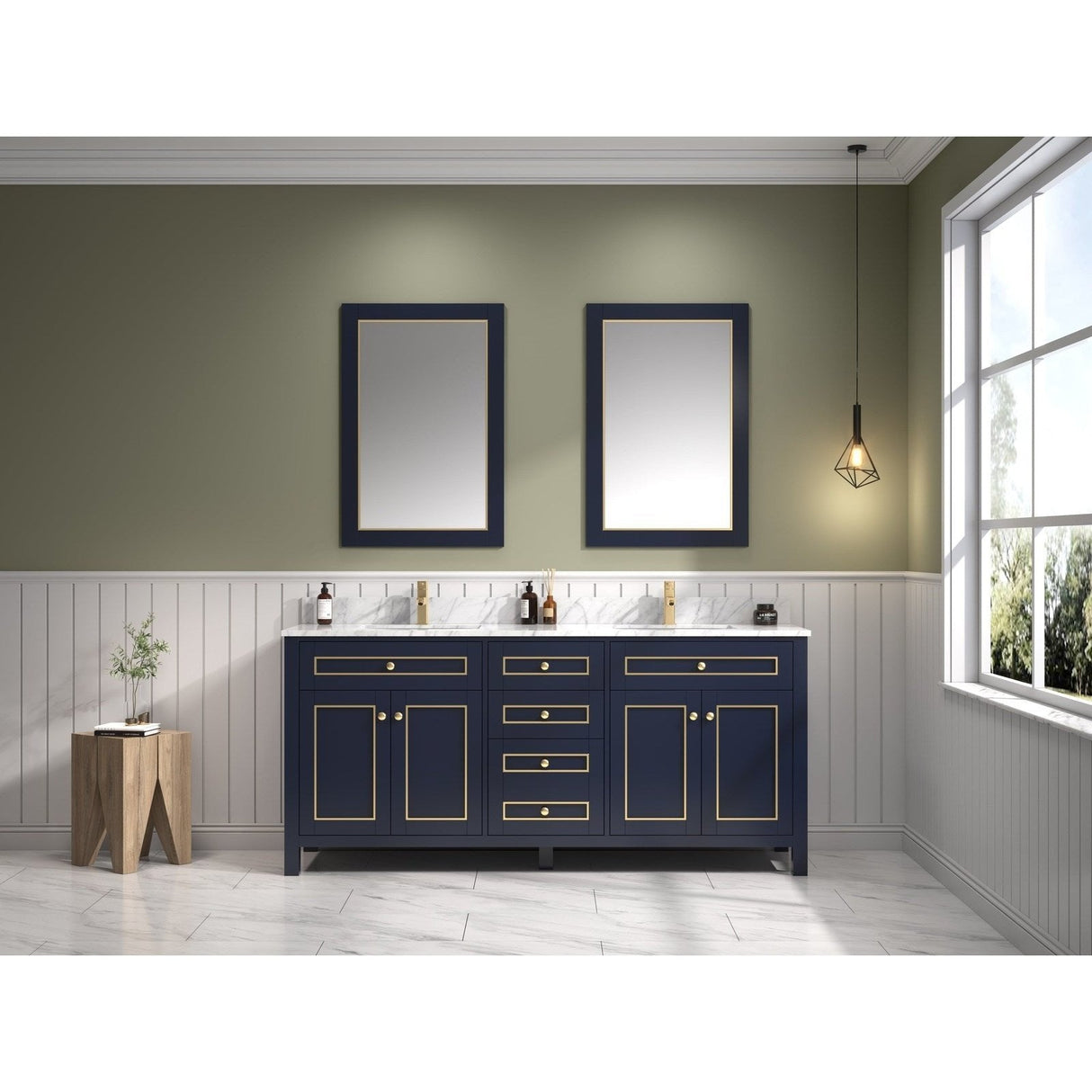 Legion Furniture 72" Blue Finish Sink Vanity Cabinet With Carrara White Top WV2272-B