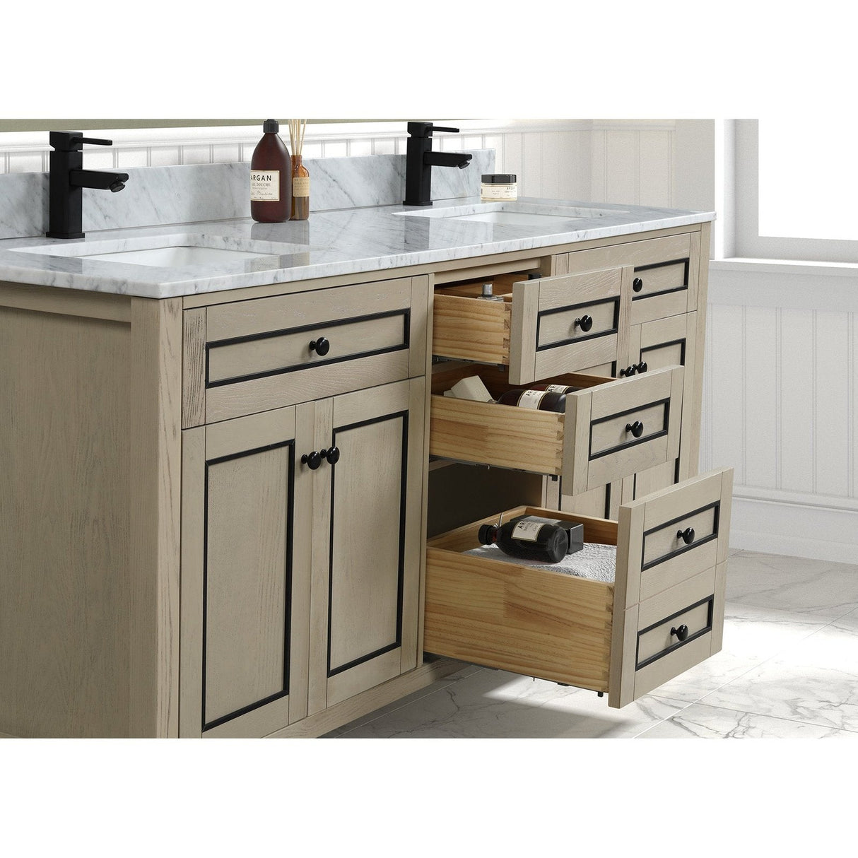 Legion Furniture 72" Light Oak Finish Sink Vanity Cabinet With Carrara White Top WV2272-O