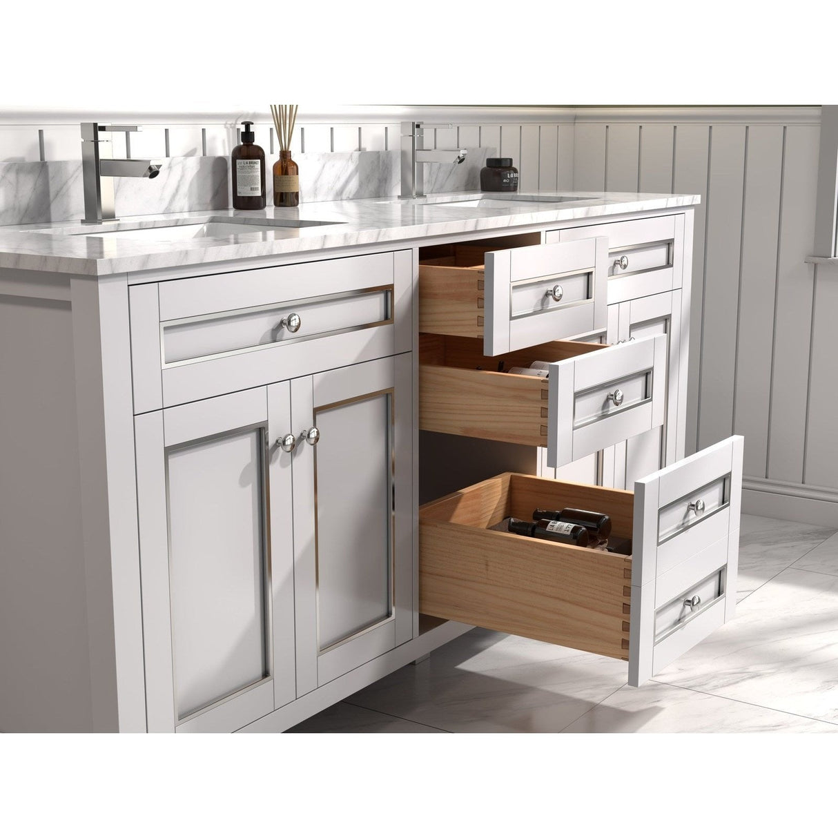 Legion Furniture 72" White Finish Sink Vanity Cabinet With Carrara White Top WV2272-W