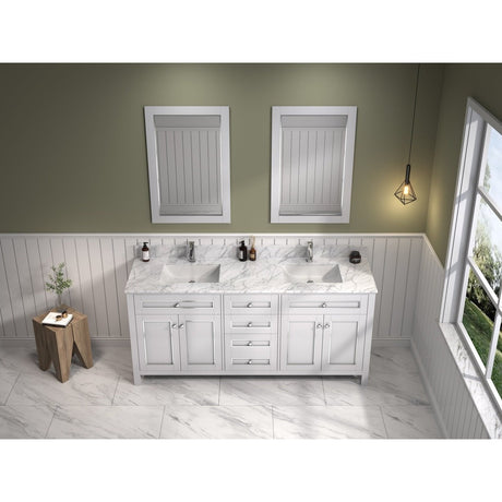 Legion Furniture 72" White Finish Sink Vanity Cabinet With Carrara White Top WV2272-W