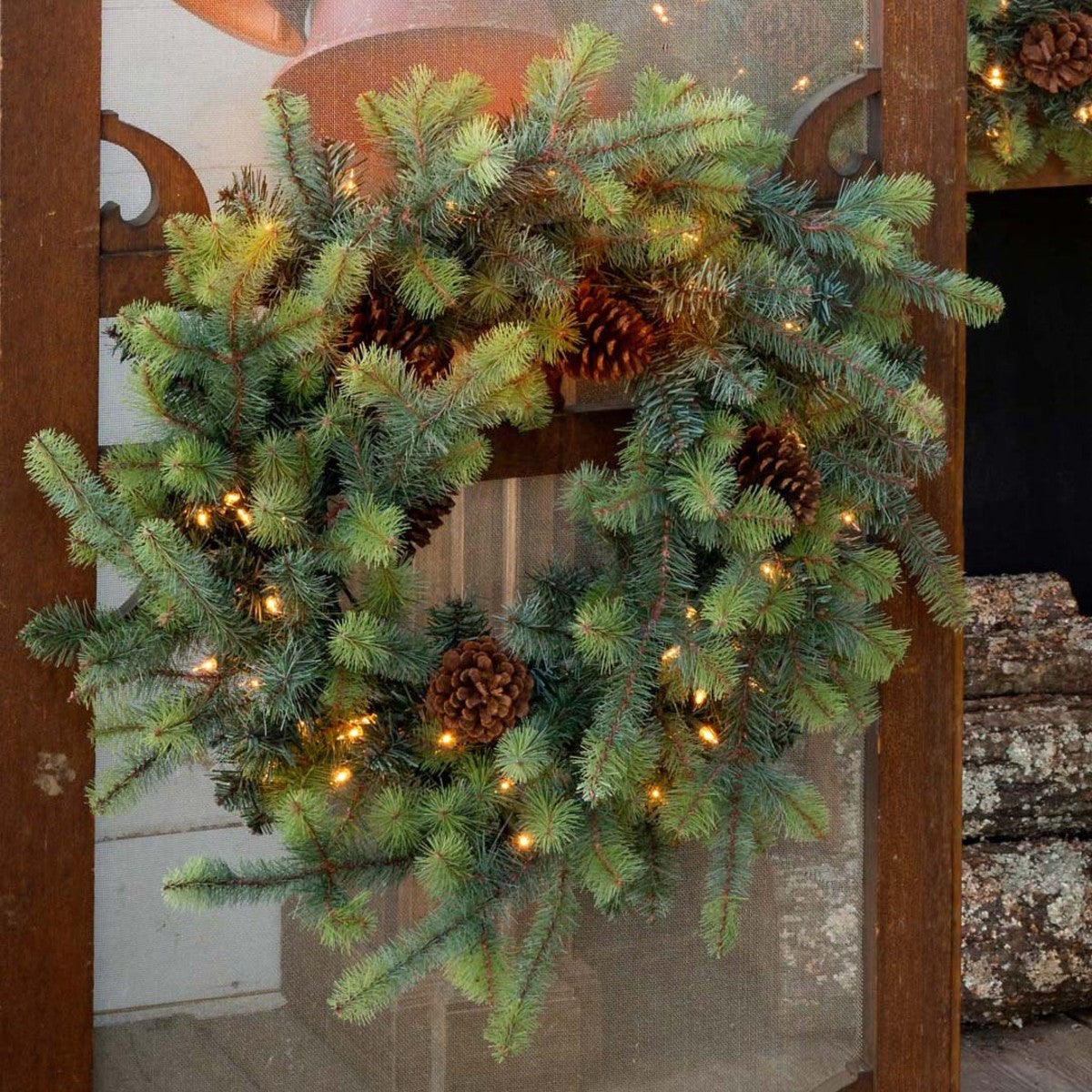 Park Hill Collection Tree Lot Blue Spruce Wreath with LED Lights, Large XPW81010