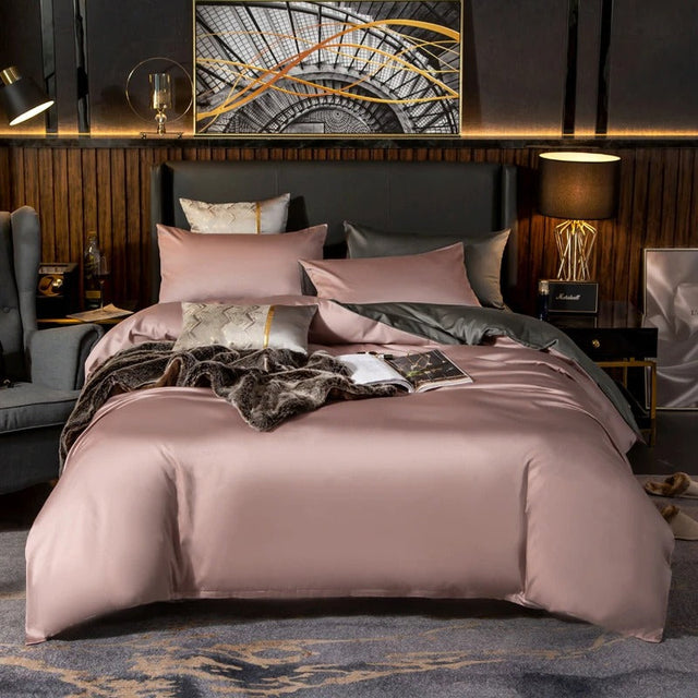 Shemir Rose Grey Reversible Egyptian Cotton Duvet Cover Set Duvet Cover Set - Venetto Design Twin / Flat Sheet Venettodesign.com