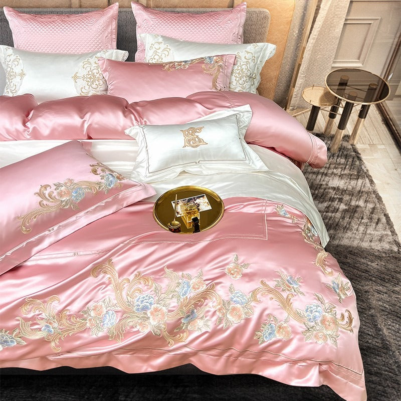 Esana Pink Embroidery Egyptian Cotton Duvet Cover Set