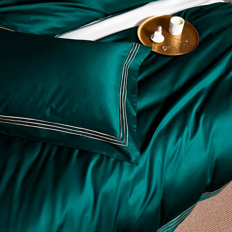 Leila Green Embroidered Edge Egyptian Cotton Duvet Cover Set